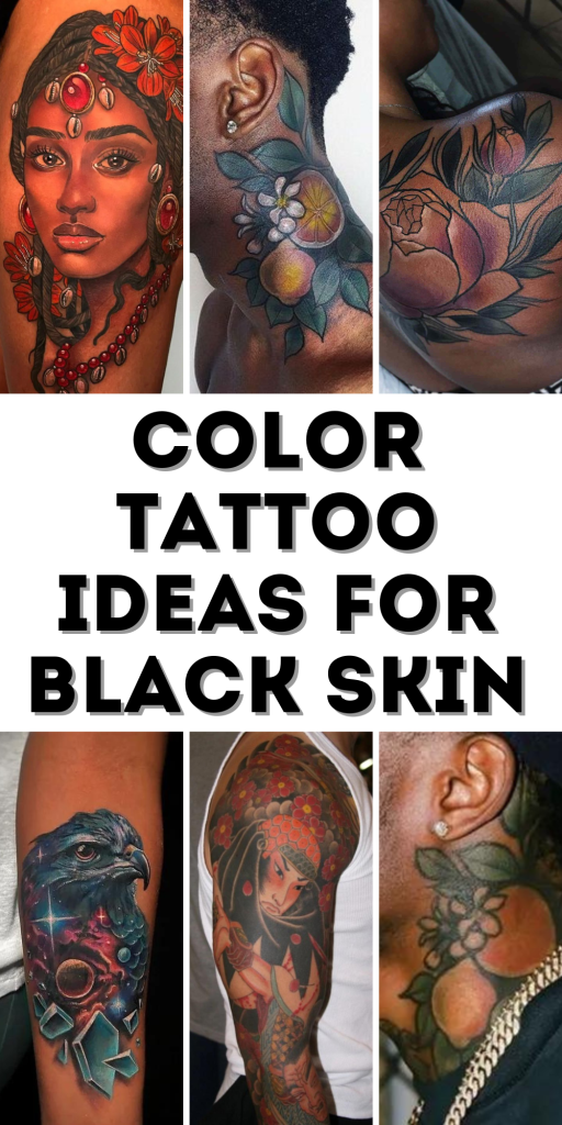 Vibrant Color Tattoo Ideas for Black Skin Featuring Floral, Portrait