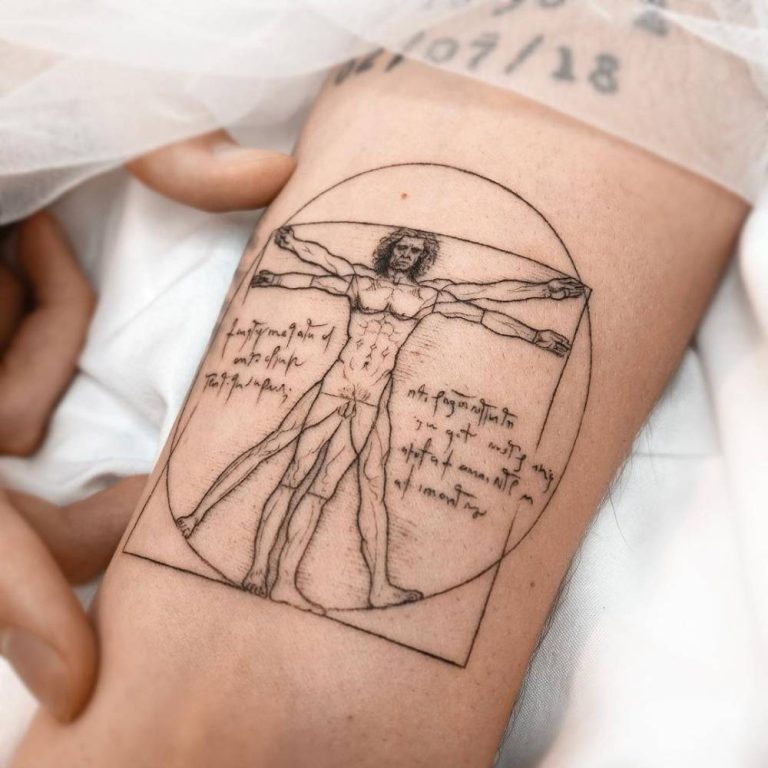 Timeless Vitruvian Man Tattoo Ideas Featuring Sacred Geometry and ...